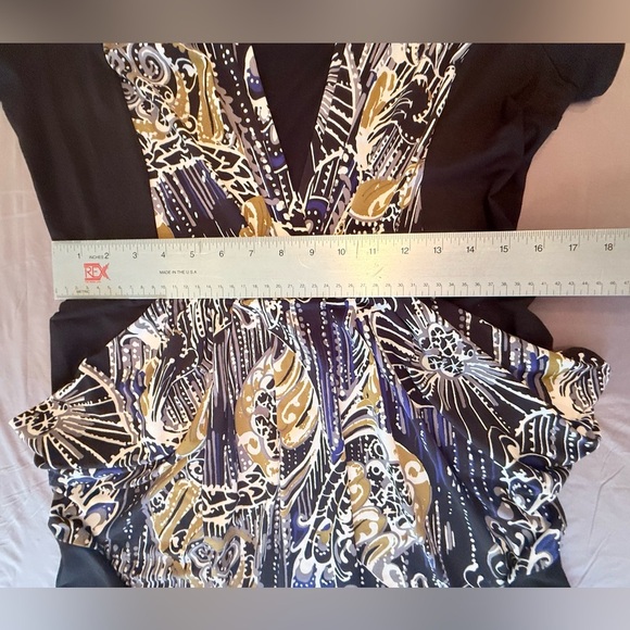 BCBGMaxAzria Short Sleeve V-neck Jersey Draped Black Midi Dress Size Large - Picture 9 of 11